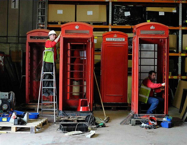 Red Phonebox being refurbished